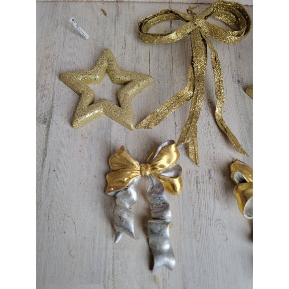 Unique ribbon golden star ornament Xmas set glitter - Picture 2 of 7